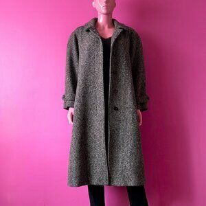 Vintage 80s 12P Overcoat Gray Chunky Tweed Speckle Maxi Classic Collar Petite